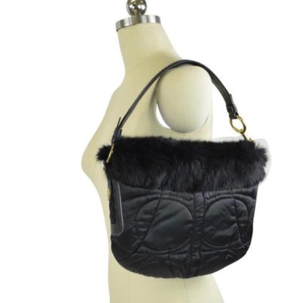 Authentic Coach Nylon Purse Trimmed In Rabbit Fur.